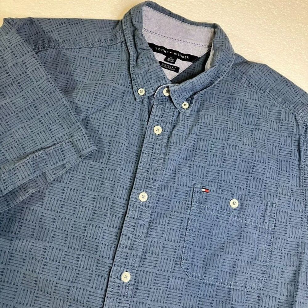 Tommy Hilfiger XL Custom Fit Polo Shirt Mens Light Blue Short Sleeve Collar